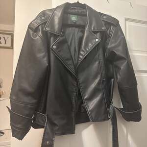 Wild Fable Women's Black Faux Leather Oversized Moto Jacket